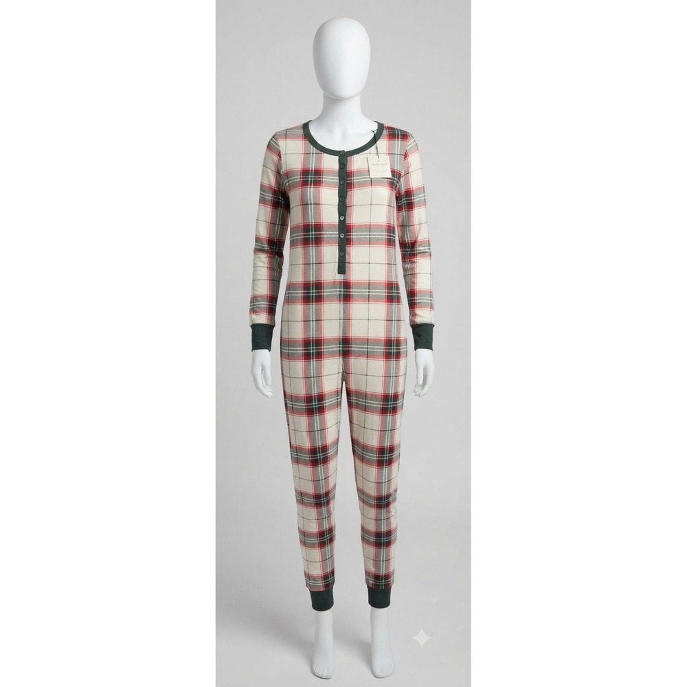 Hearth & Hand Magnolia Womens Red Green Plaid Union Suit Pajamas Large NWT